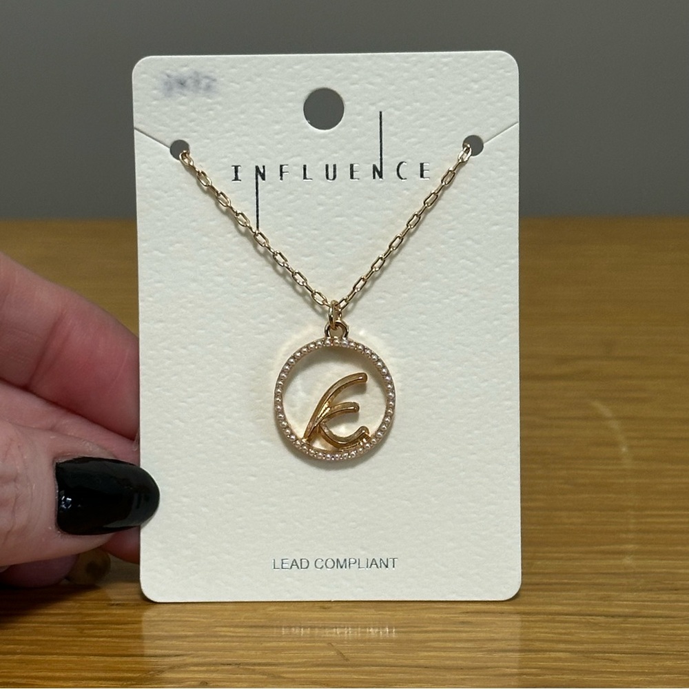 Rose Gold Toned Initial “K" Circle Necklace with Faux Pearls - 19 Inches
